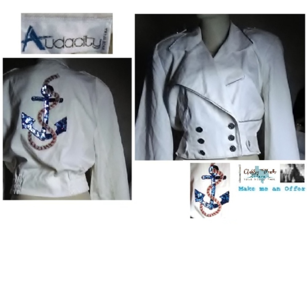 Audacity VTG White Sailor Cotton Jacket Size 12